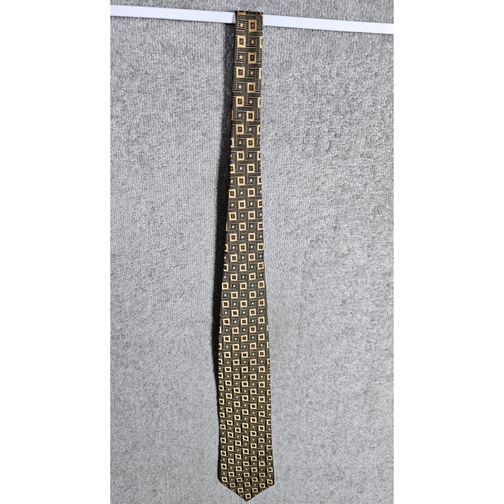Studio by Fumagallis Silk Square Geometric Tie USA Made Pointed Black Gold Brown